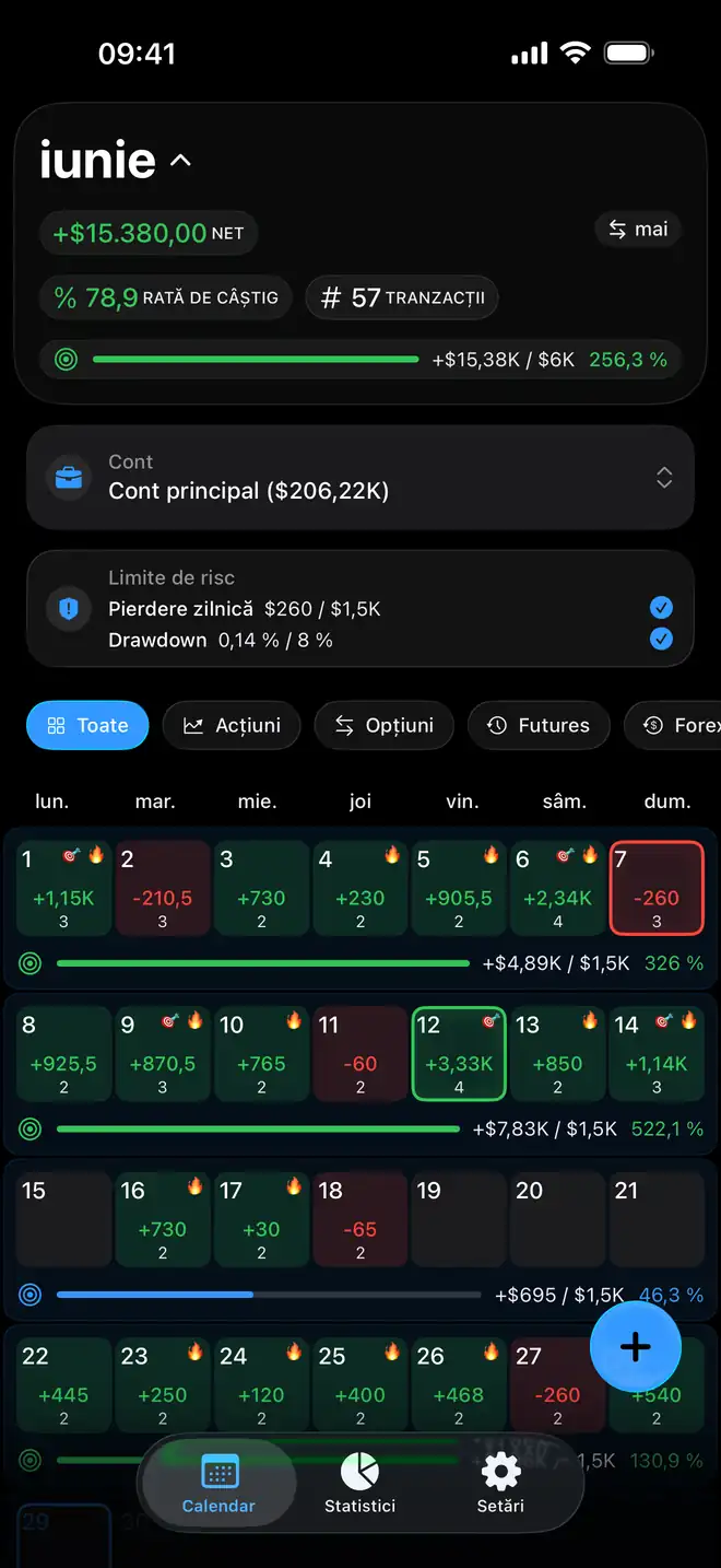 Calendar P&L lunar codificat prin culori în Proloca