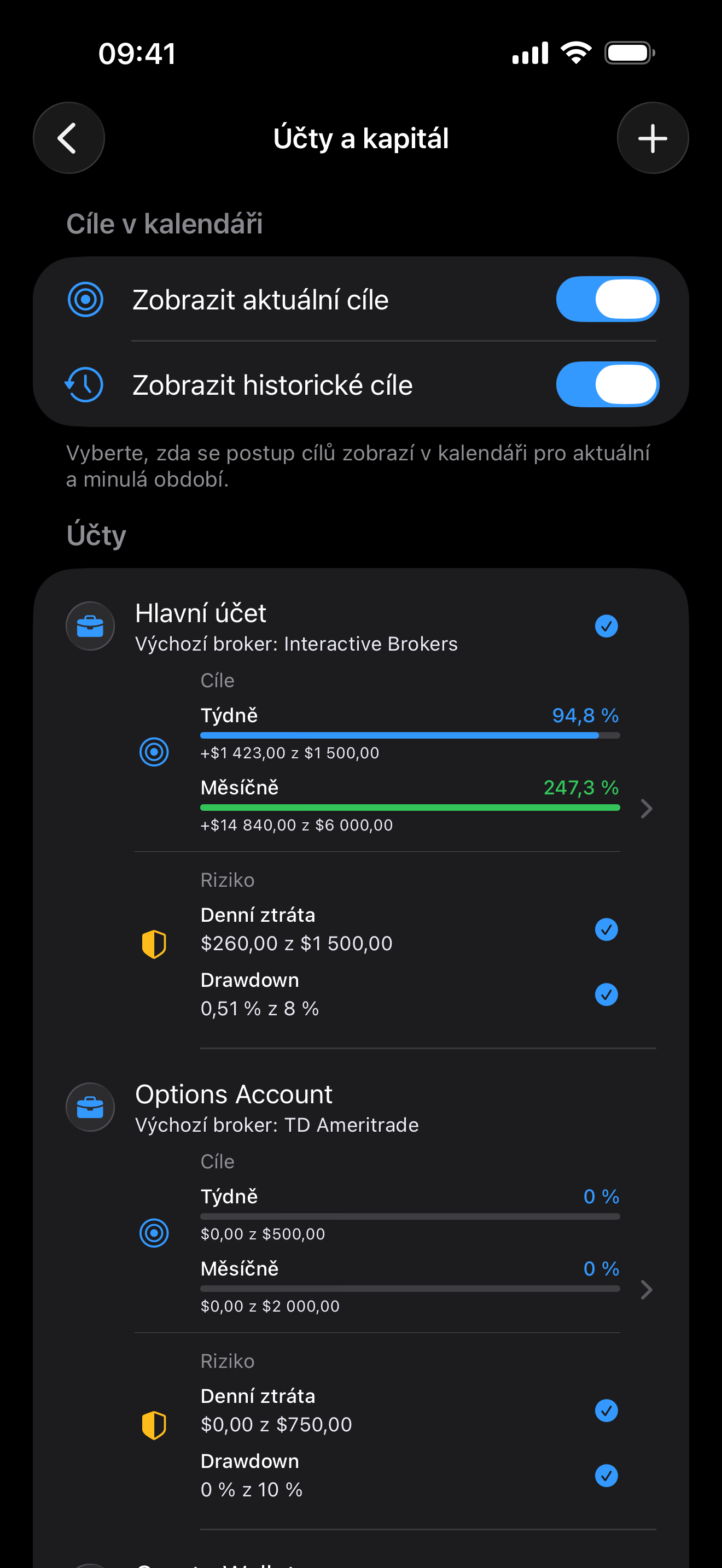 Accounts and capital settings inside Proloca