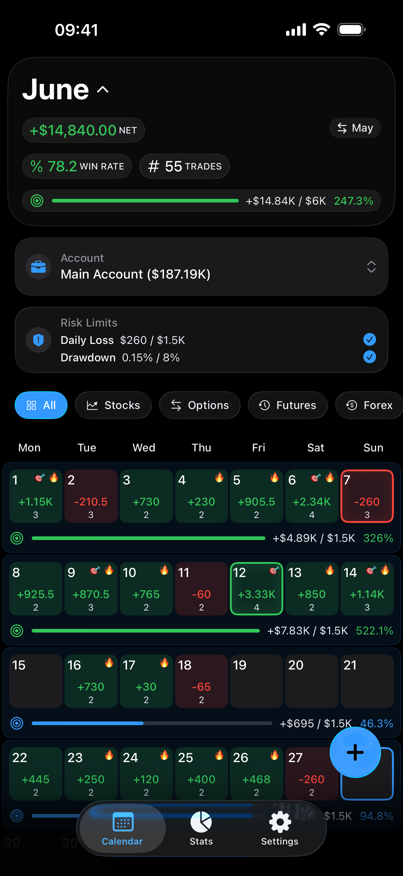 Proloca calendar view on iPhone