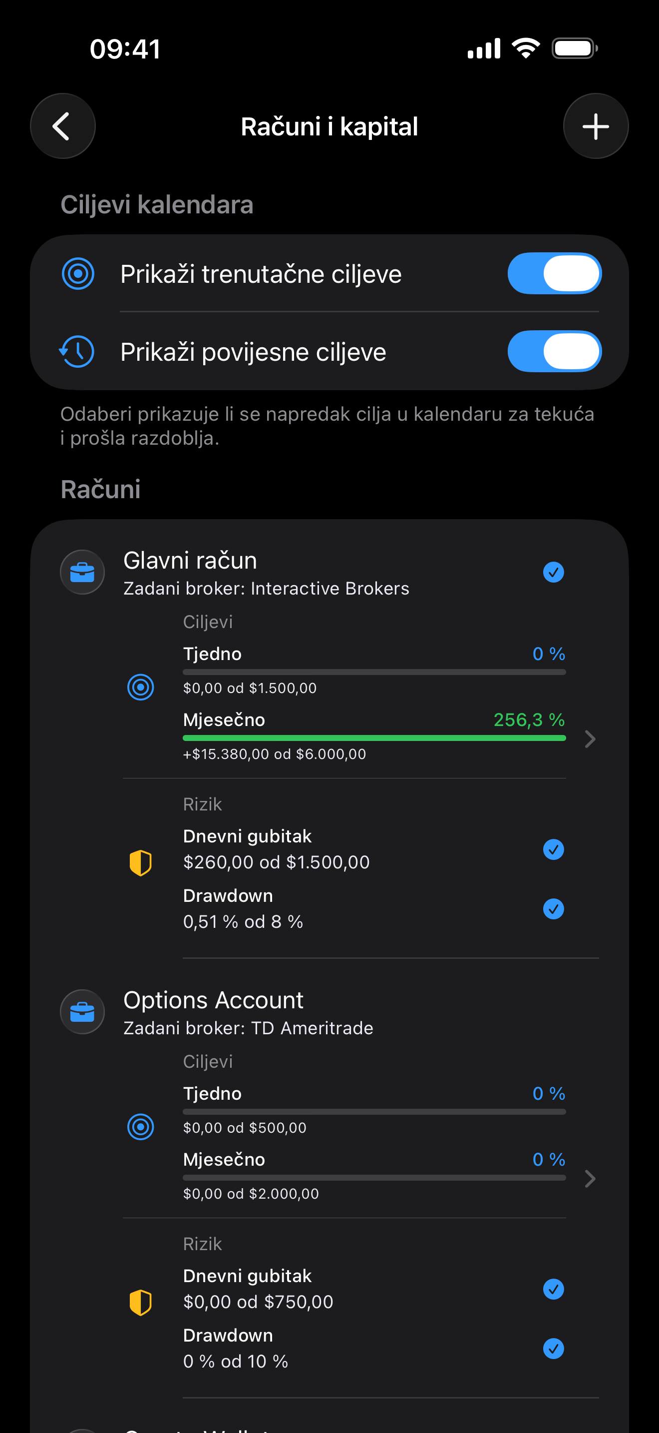 Accounts and capital settings inside Proloca