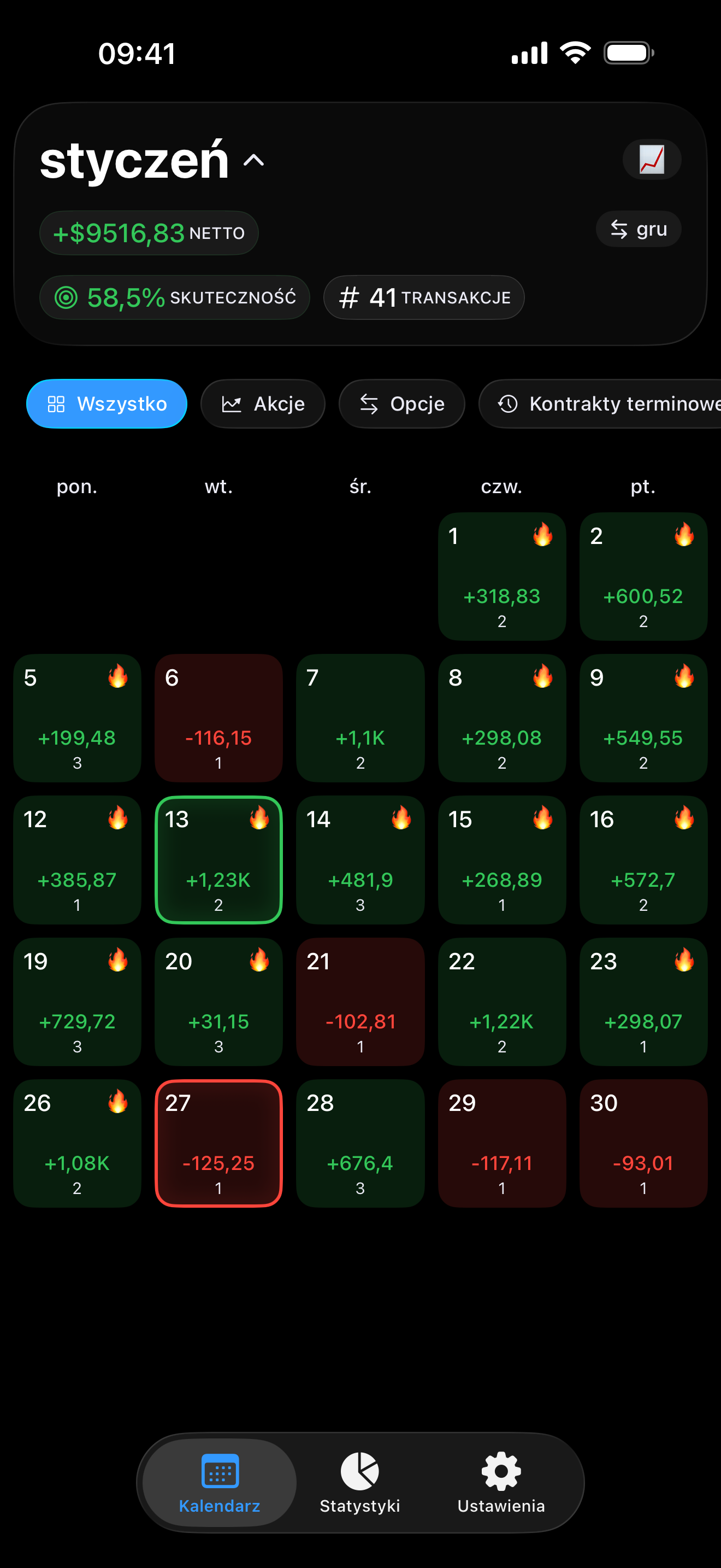 Widok kalendarza Proloca na iPhonie